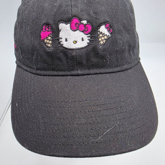 Hello Kitty Cafe Adjustable Womens Black Hat Cap Ice Cream Graphics Embroidered - Picture 9 of 9